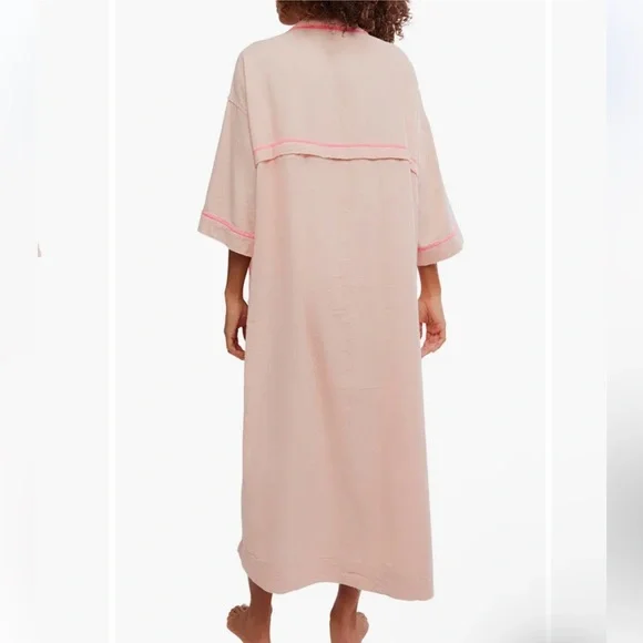 Free People Close To Home‎ Flannel Robe, Size M/L, Peach Combo, NWT - Picture 3 of 3